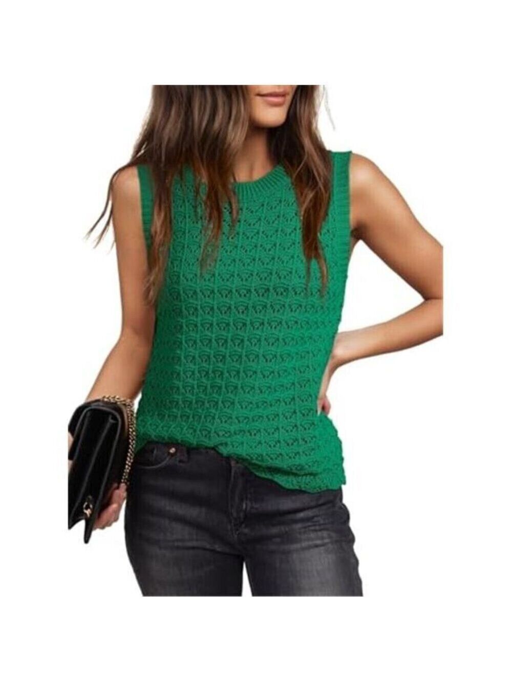 Green Crochet Sleeveless Sweater Tank Top
